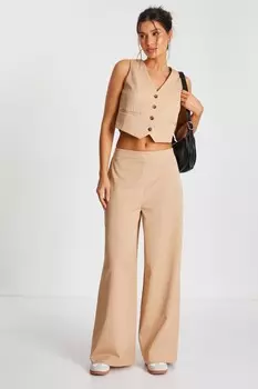 Жилет в полоску цвета верблюжьей шерсти QUIZ Clothing