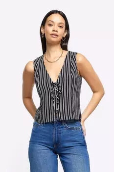 Жилет в полоску с завязками River Island, черный