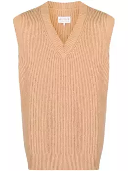 Жилет в рубчик с V-образным вырезом MAISON MARGIELA, коричневый