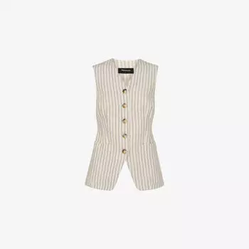 Жилет Whistles с V-образным вырезом полосатый льняной, бежевый