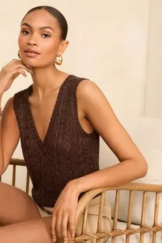 Жилет вязаный металлизированный Love & Roses, коричневый