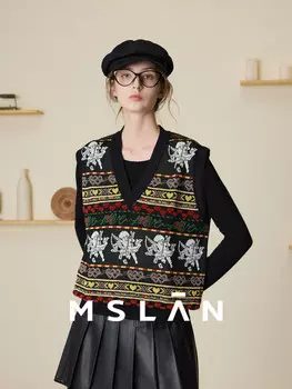 Жилет вязаный MSlan Fair Isle с V-образным вырезом, синий