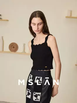 Жилет вязаный Mslan с кружевным воротником, горчичный