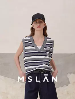 Жилет вязаный MSlan с V-образным вырезом, темно-синий