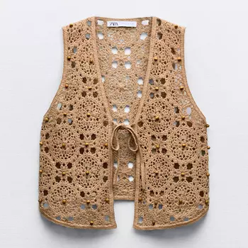 Жилет Zara Beaded Crochet, коричневый