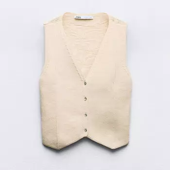 Жилет Zara Contrast Knit, светло-бежевый