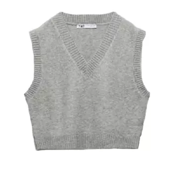Жилет Zara Cropped Knit Ribbed Trims, серый
