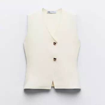 Жилет Zara Knit Golden Button, светло-бежевый