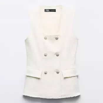 Жилет Zara Metallic Thread Textured, экрю