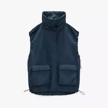 Жилет Zara Nylon Blend Oversize, темно-синий