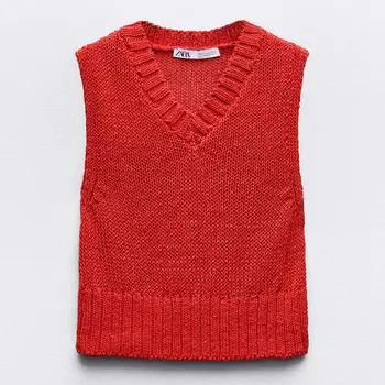 Жилет Zara Plain Knit Cropped, красный