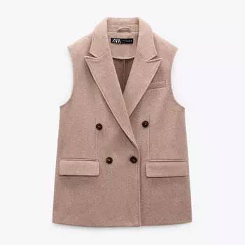 Жилет Zara Soft Double-Beasted, светло-коричневый