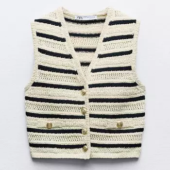 Жилет Zara Striped Knit, черный/экрю