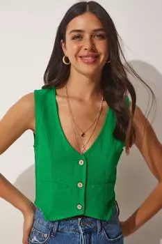 Жилет - Зеленый - Базовый Happiness stanbul, зеленый