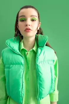 Жилет - Зеленый - Пуховик DeFacto