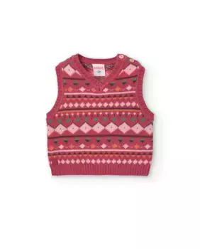 Жилет жаккардовой вязки для девочки с V-образным вырезом Boboli, коричневый