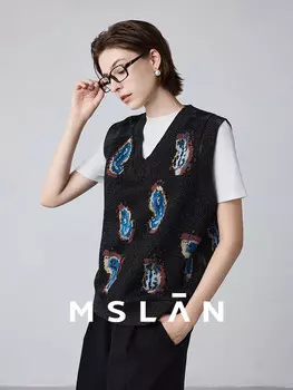 Жилет женский MSlan жаккардовый, черный