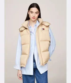 Жилет женский Tommy Jeans пуховый с капюшоном, бежевый