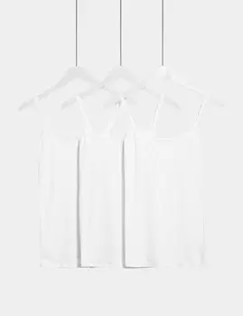 Жилеты из 3 комплектов хлопка с кружевной отделкой Marks & Spencer, белый