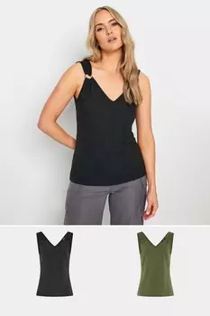Жилеты с V образным вырезом и отделкой резинкой, 2 шт в упаковке Long Tall Sally, черный