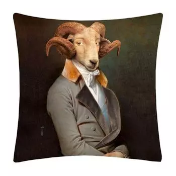 ЖИВОТНО СТИЛЬНЫЙ чехол на подушку "Монсеньор Овен" 45х45 см, имитация льна - притягивает взгляд в качестве декоративной/диванной/декоративной подушки IT_IS IN