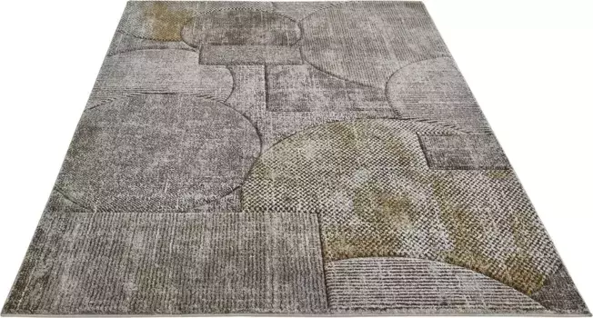 Живой ковер LUXOR "Toronto", прямоугольный, короткий ворс, современный лоскутный дизайн, высокая-низкая структура, гостиная LUXOR living 160х230 см, желтый/белый/коричневый