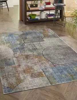 Живой ковер LUXOR "Toronto", прямоугольный, короткий ворс, современный лоскутный дизайн, высокая-низкая структура, гостиная LUXOR living 200х290 см, синий