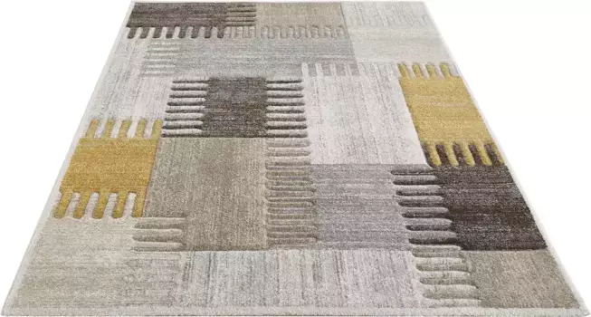 Живой ковер LUXOR "Toronto", прямоугольный, короткий ворс, современный лоскутный дизайн, высокая-низкая структура, гостиная LUXOR living 200х290 см, желто-серый