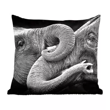 Животные MuchoWow - черно-белый портрет двух слонов - 60х60 см - чехол на подушку - хлопчатобумажная ткань - декоративные чехлы на подушки