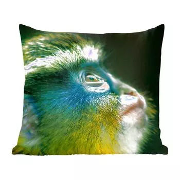 Животные MuchoWow - обезьяна крупным планом на черном фоне - 60х60 см - чехол на подушку - хлопчатобумажная ткань - декоративные чехлы на подушки