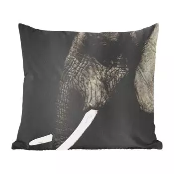 Животные MuchoWow - слон крупным планом на черном фоне - 60х60 см - чехол на подушку - хлопчатобумажная ткань - декоративные чехлы на подушки, мультиколор