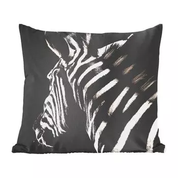 Животные MuchoWow - зебра крупным планом на черном фоне - 60x60 см - чехол на подушку - хлопчатобумажная ткань - декоративные чехлы на подушки