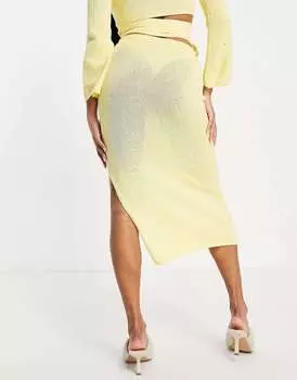 Жёлтая трикотажная юбка миди в тон с завязкой на талии ASOS DESIGN Petite