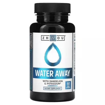 Zhou Nutrition, Water Away с одуванчиком и калием, 60 капсул