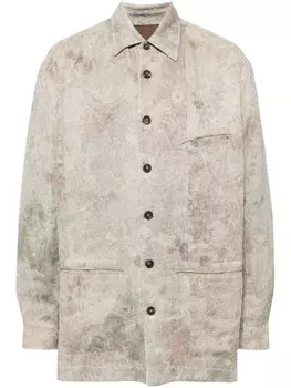 Ziggy Chen однобортное пальто с абстрактным принтом, нейтральный цвет