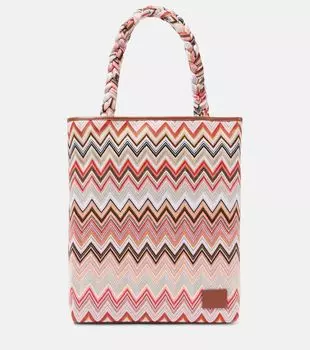 Zigzag Большая сумка-тоут с кожаной отделкой Missoni, Wave Pink