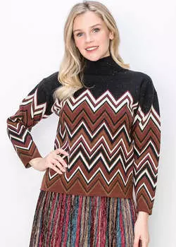 Zigzag Chic: разноцветный свитер с шевронным узором Yal New York, черный