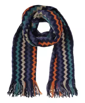 Зигзагообразный шарф из смесовой шерсти с бахромой Missoni, мультиколор
