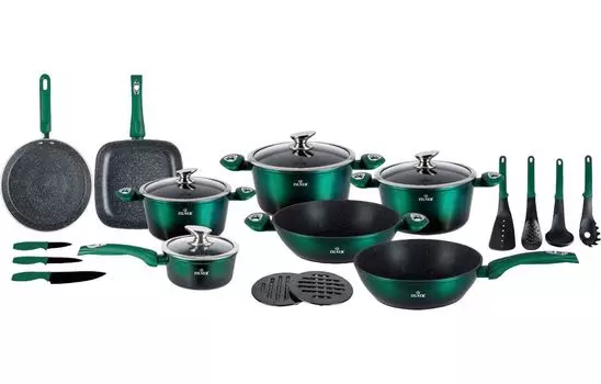 ZILNER Набор посуды под мрамор из 21 предмета Emerald Noir Zl-8542, зеленый