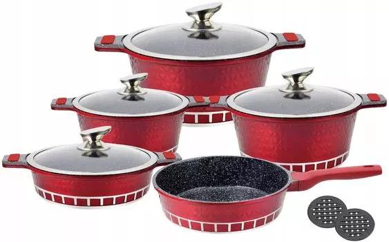Zilner Original красный набор кастрюль из 11 предметов | набор индукционных кастрюль, кастрюли, индукционные кастрюли | Набор посуды, набор кастрюль, подходящий для индукционной плиты