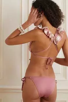 ZIMMERMANN Бикини Clover с оборками и треугольными чашечками из хлопка вязания крючком, розовый