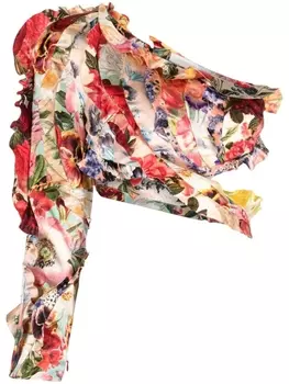 ZIMMERMANN блузка на одно плечо с цветочным принтом, нейтральный цвет