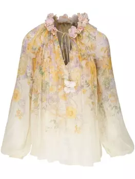ZIMMERMANN блузка с V-образным вырезом и цветочным принтом, нейтральный цвет