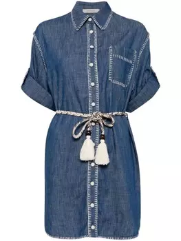ZIMMERMANN джинсовое платье-рубашка с декоративной строчкой, синий