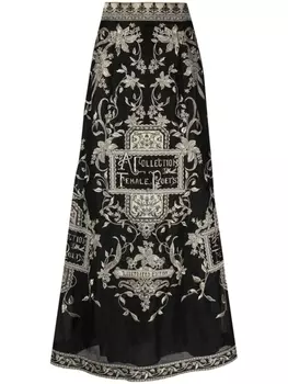ZIMMERMANN floral-embroidered A-line skirt, черный