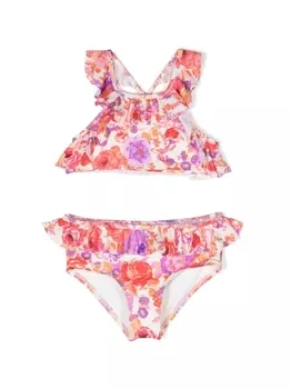 ZIMMERMANN Kids бикини с оборками и принтом, красный