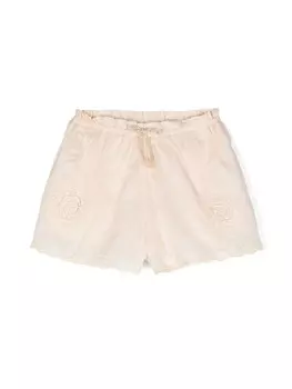 ZIMMERMANN Kids хлопковые шорты с цветочной вышивкой, нейтральный цвет