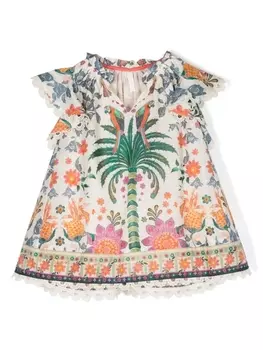 ZIMMERMANN Kids платье Ginger с вырезом халтер и цветочным принтом, нейтральный цвет