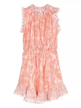 ZIMMERMANN Kids платье-плиссе с принтом пейсли Ottie, розовый