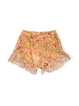 ZIMMERMANN Kids шорты Junie с оборками и цветочным принтом, желтый